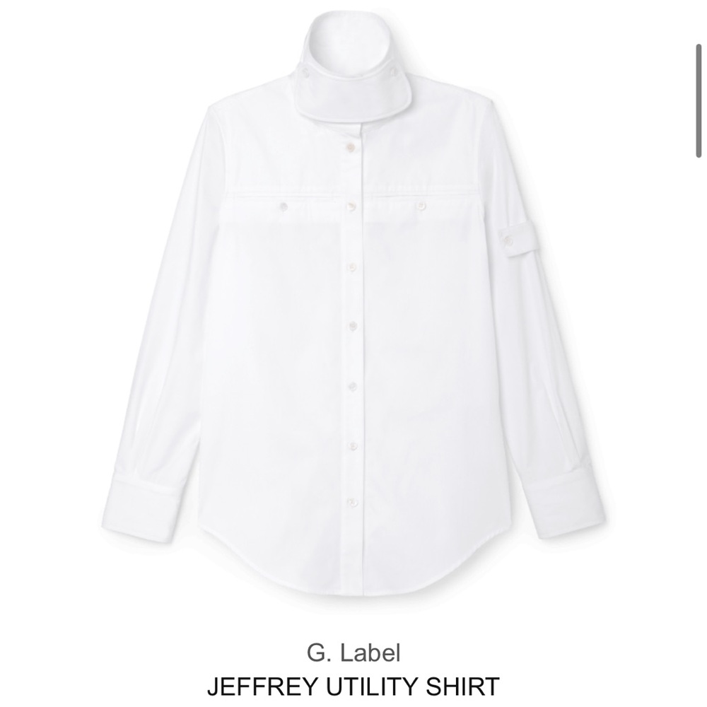 G. Label White Jeffrey Utility Button-Down Shirt | White funnel neck top